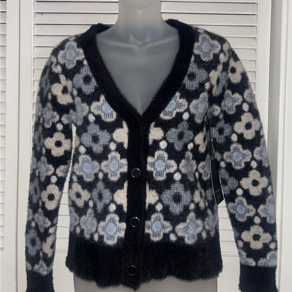 Women's Size XS Bailey/44 Blue w/Floral Print Cardigan Sweater NWT